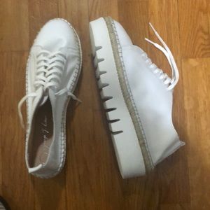 White leather espadrille platform sneaker